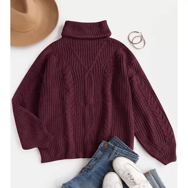 ZESICA Womens 2024 Fall Long Sleeve Turtleneck Chunky Knit Loose Oversized Sweater Pullover Jumper TopsWine