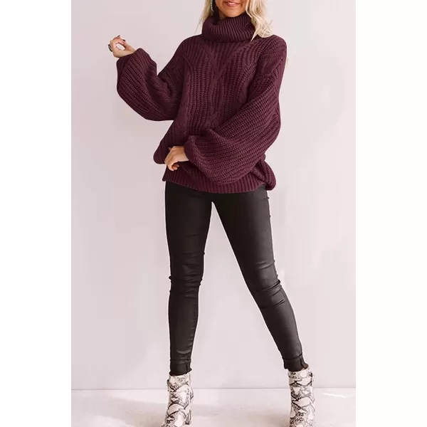 ZESICA Womens 2024 Fall Long Sleeve Turtleneck Chunky Knit Loose Oversized Sweater Pullover Jumper TopsWine