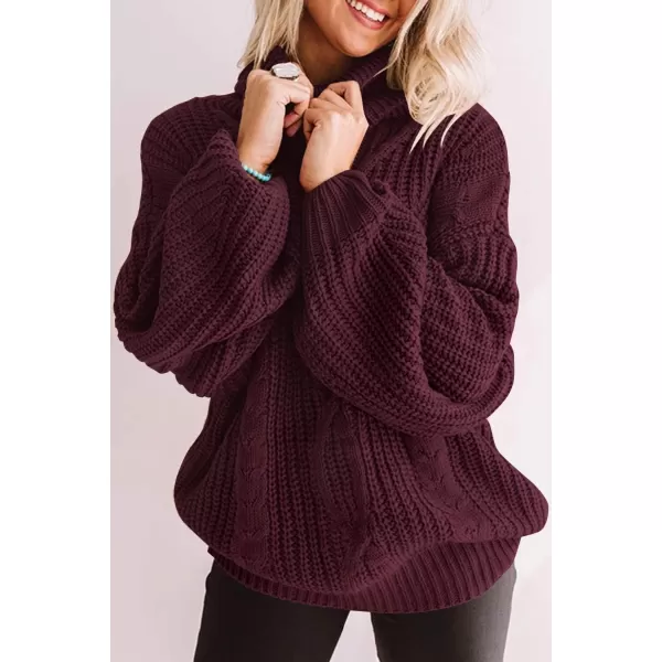 ZESICA Womens 2024 Fall Long Sleeve Turtleneck Chunky Knit Loose Oversized Sweater Pullover Jumper TopsWine
