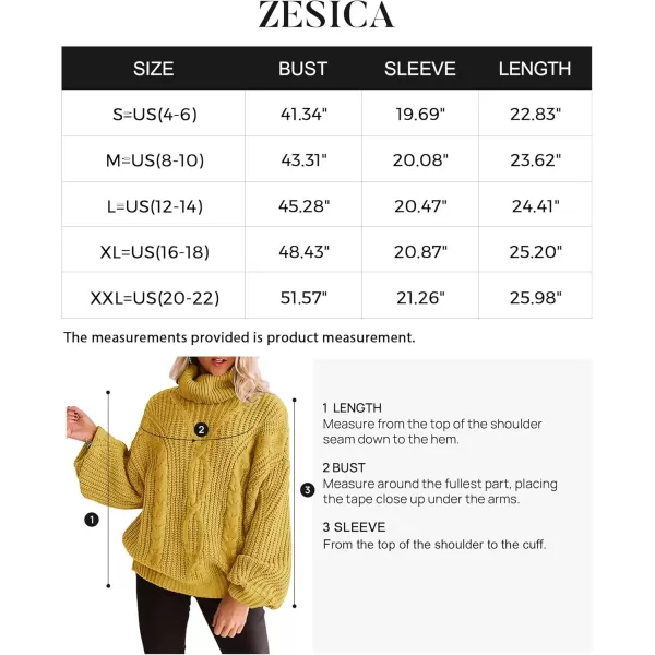 ZESICA Womens 2024 Fall Long Sleeve Turtleneck Chunky Knit Loose Oversized Sweater Pullover Jumper TopsYellow