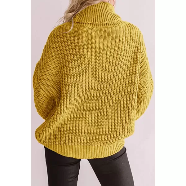 ZESICA Womens 2024 Fall Long Sleeve Turtleneck Chunky Knit Loose Oversized Sweater Pullover Jumper TopsYellow