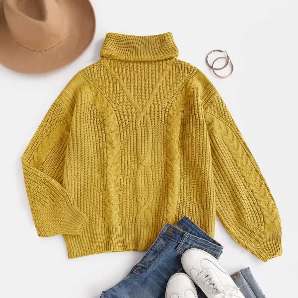 ZESICA Womens 2024 Fall Long Sleeve Turtleneck Chunky Knit Loose Oversized Sweater Pullover Jumper TopsYellow