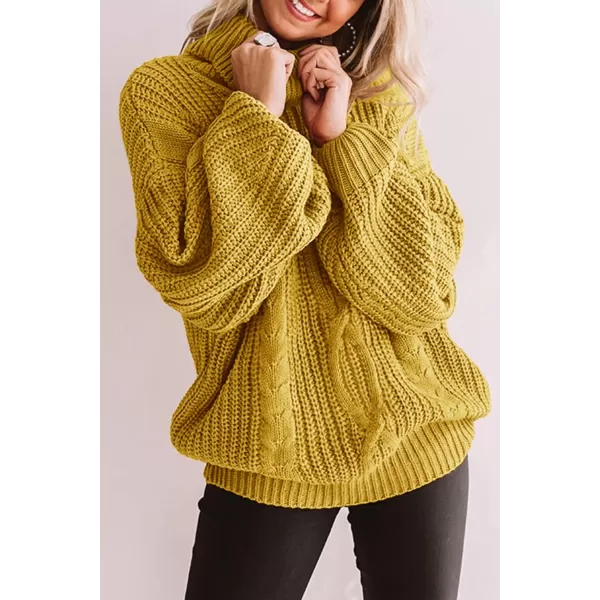 ZESICA Womens 2024 Fall Long Sleeve Turtleneck Chunky Knit Loose Oversized Sweater Pullover Jumper TopsYellow