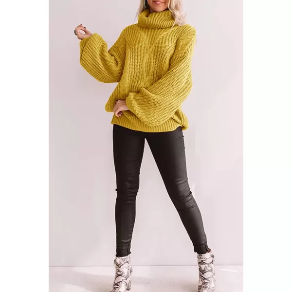 ZESICA Womens 2024 Fall Long Sleeve Turtleneck Chunky Knit Loose Oversized Sweater Pullover Jumper TopsYellow