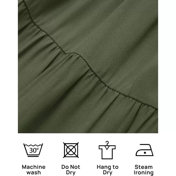 ZESICA Womens 2024 Summer Casual V Neck Flutter Sleeve Bohemian Ruffle Smocked A Line Swing Mini DressArmygreen