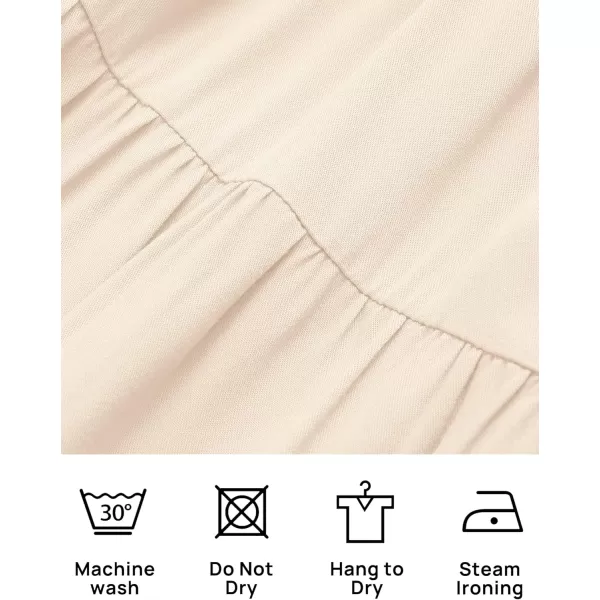 ZESICA Womens 2024 Summer Casual V Neck Flutter Sleeve Bohemian Ruffle Smocked A Line Swing Mini DressBeige