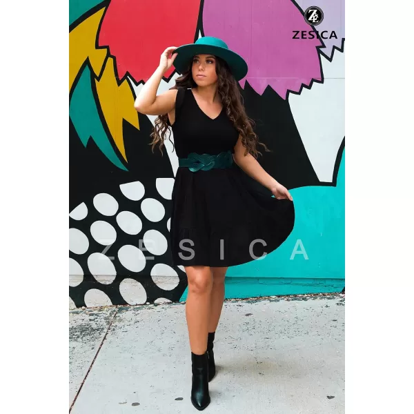 ZESICA Womens 2024 Summer Casual V Neck Flutter Sleeve Bohemian Ruffle Smocked A Line Swing Mini DressBlack