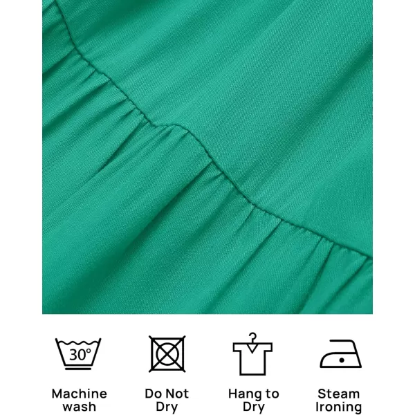ZESICA Womens 2024 Summer Casual V Neck Flutter Sleeve Bohemian Ruffle Smocked A Line Swing Mini DressGreen