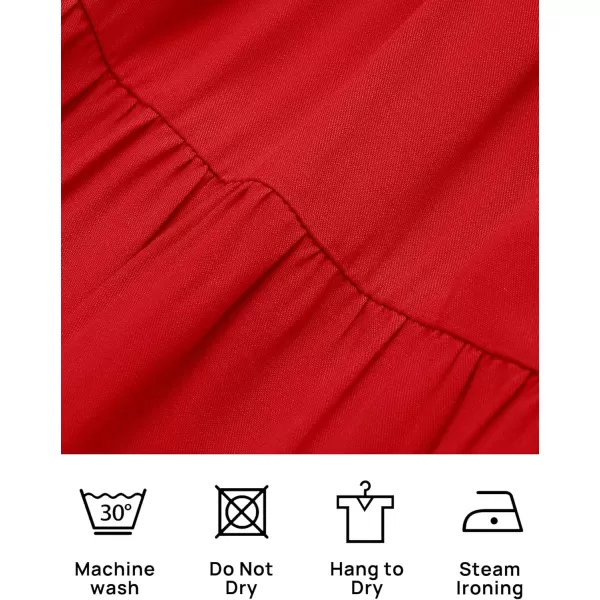 ZESICA Womens 2024 Summer Casual V Neck Flutter Sleeve Bohemian Ruffle Smocked A Line Swing Mini DressRed