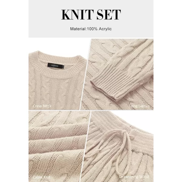 ZESICA Womens Casual 2 Piece Sweater Sets Long Sleeve Cable Knit Pullover Tops and Drawstring Shorts Sweatsuit OutfitsApricot