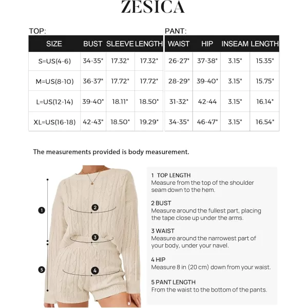 ZESICA Womens Casual 2 Piece Sweater Sets Long Sleeve Cable Knit Pullover Tops and Drawstring Shorts Sweatsuit OutfitsApricot