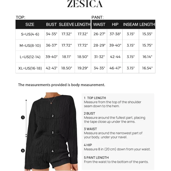 ZESICA Womens Casual 2 Piece Sweater Sets Long Sleeve Cable Knit Pullover Tops and Drawstring Shorts Sweatsuit OutfitsBlack