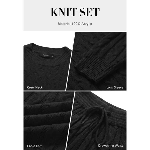 ZESICA Womens Casual 2 Piece Sweater Sets Long Sleeve Cable Knit Pullover Tops and Drawstring Shorts Sweatsuit OutfitsBlack