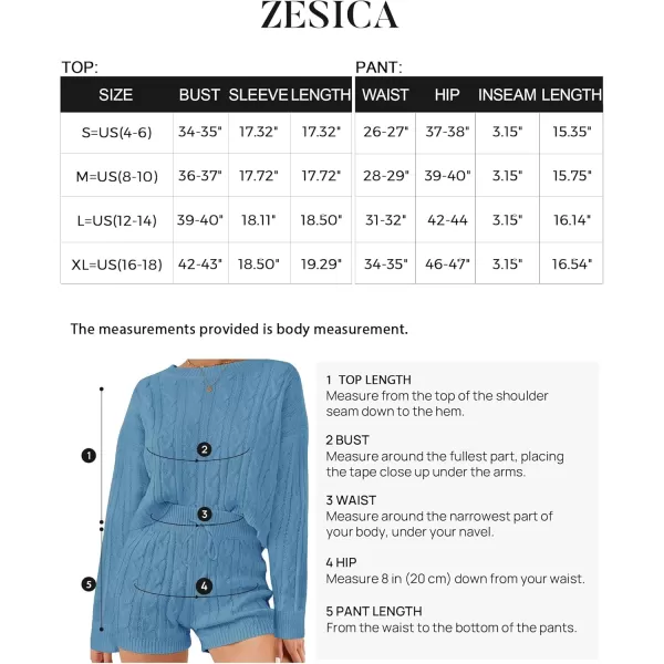 ZESICA Womens Casual 2 Piece Sweater Sets Long Sleeve Cable Knit Pullover Tops and Drawstring Shorts Sweatsuit OutfitsBlue
