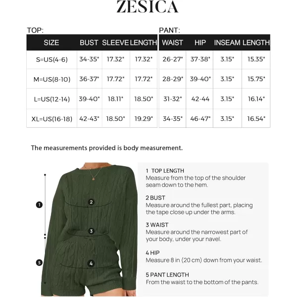 ZESICA Womens Casual 2 Piece Sweater Sets Long Sleeve Cable Knit Pullover Tops and Drawstring Shorts Sweatsuit OutfitsGreen