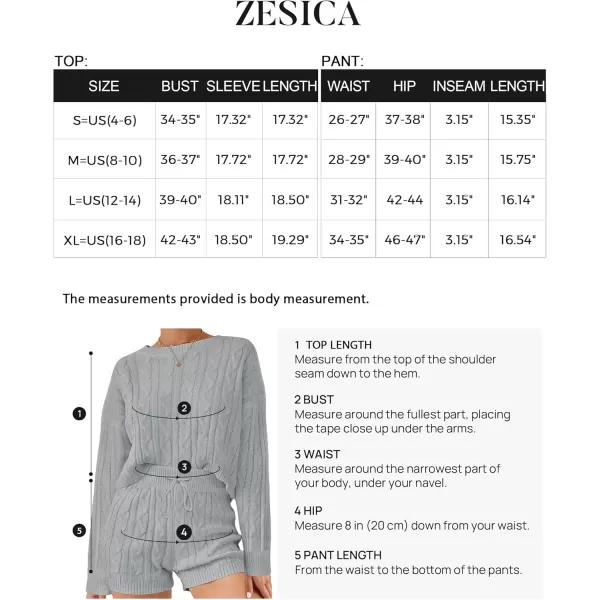 ZESICA Womens Casual 2 Piece Sweater Sets Long Sleeve Cable Knit Pullover Tops and Drawstring Shorts Sweatsuit OutfitsGrey