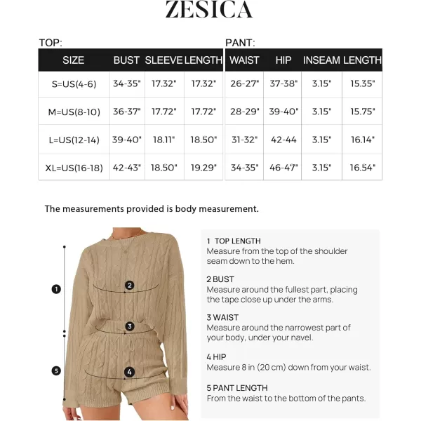 ZESICA Womens Casual 2 Piece Sweater Sets Long Sleeve Cable Knit Pullover Tops and Drawstring Shorts Sweatsuit OutfitsLightkhaki