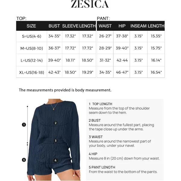 ZESICA Womens Casual 2 Piece Sweater Sets Long Sleeve Cable Knit Pullover Tops and Drawstring Shorts Sweatsuit OutfitsNavy