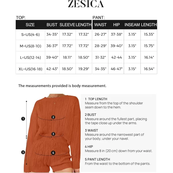 ZESICA Womens Casual 2 Piece Sweater Sets Long Sleeve Cable Knit Pullover Tops and Drawstring Shorts Sweatsuit OutfitsOrange