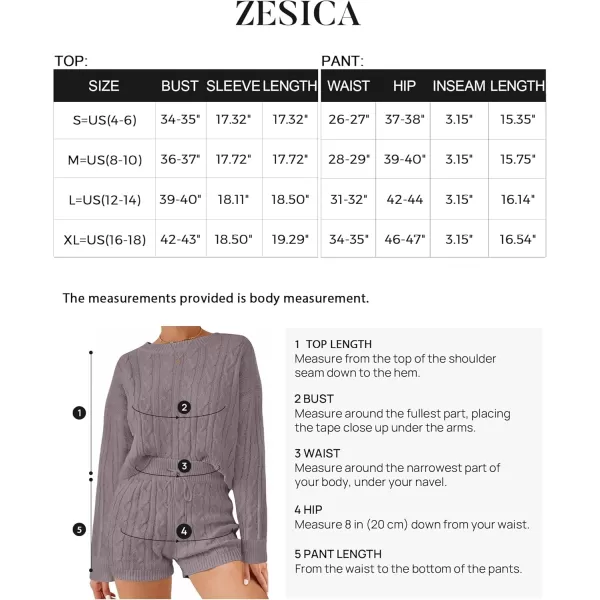 ZESICA Womens Casual 2 Piece Sweater Sets Long Sleeve Cable Knit Pullover Tops and Drawstring Shorts Sweatsuit OutfitsTaro