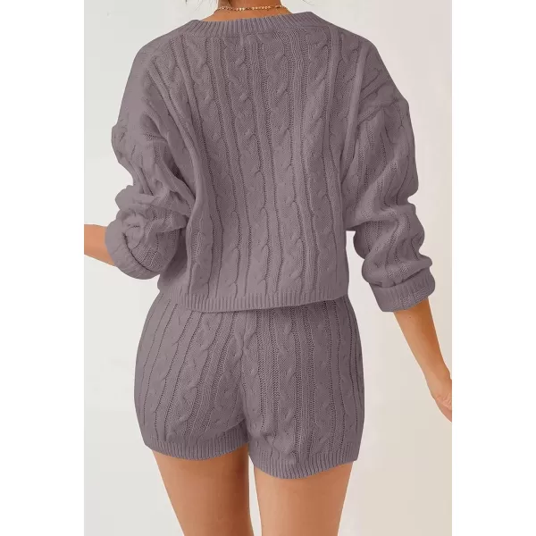ZESICA Womens Casual 2 Piece Sweater Sets Long Sleeve Cable Knit Pullover Tops and Drawstring Shorts Sweatsuit OutfitsTaro