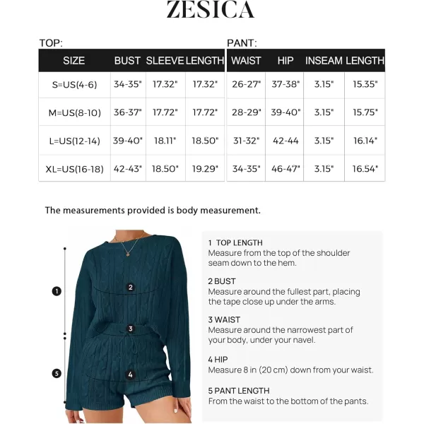 ZESICA Womens Casual 2 Piece Sweater Sets Long Sleeve Cable Knit Pullover Tops and Drawstring Shorts Sweatsuit OutfitsTeal