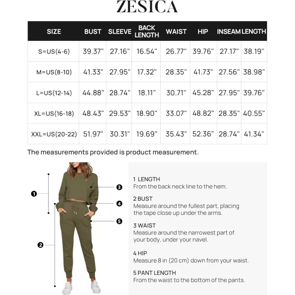 ZESICA Womens Long Sleeve Crop Top and Pants Pajama Sets 2 Piece Jogger Long Sleepwear Loungewear Pjs SetsArmygreen