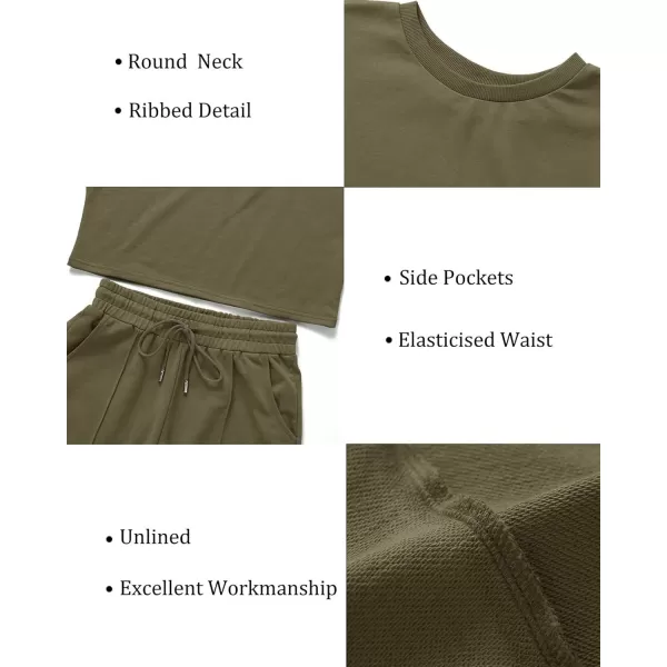 ZESICA Womens Long Sleeve Crop Top and Pants Pajama Sets 2 Piece Jogger Long Sleepwear Loungewear Pjs SetsArmygreen