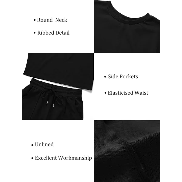 ZESICA Womens Long Sleeve Crop Top and Pants Pajama Sets 2 Piece Jogger Long Sleepwear Loungewear Pjs SetsBlack