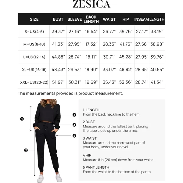ZESICA Womens Long Sleeve Crop Top and Pants Pajama Sets 2 Piece Jogger Long Sleepwear Loungewear Pjs SetsBlack