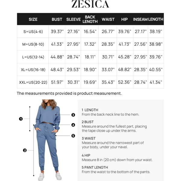 ZESICA Womens Long Sleeve Crop Top and Pants Pajama Sets 2 Piece Jogger Long Sleepwear Loungewear Pjs SetsBlue