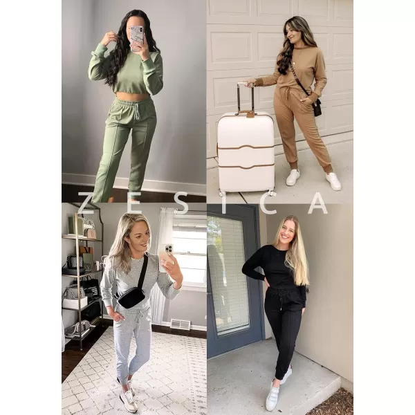 ZESICA Womens Long Sleeve Crop Top and Pants Pajama Sets 2 Piece Jogger Long Sleepwear Loungewear Pjs SetsBlue