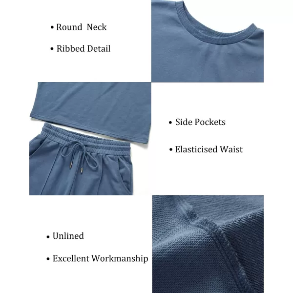 ZESICA Womens Long Sleeve Crop Top and Pants Pajama Sets 2 Piece Jogger Long Sleepwear Loungewear Pjs SetsBlue