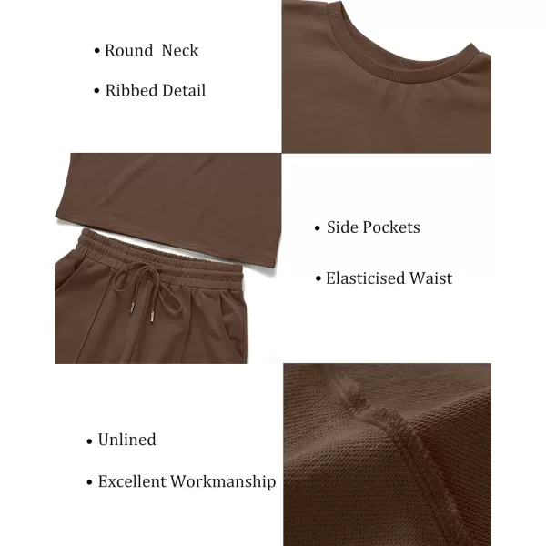 ZESICA Womens Long Sleeve Crop Top and Pants Pajama Sets 2 Piece Jogger Long Sleepwear Loungewear Pjs SetsCoffee