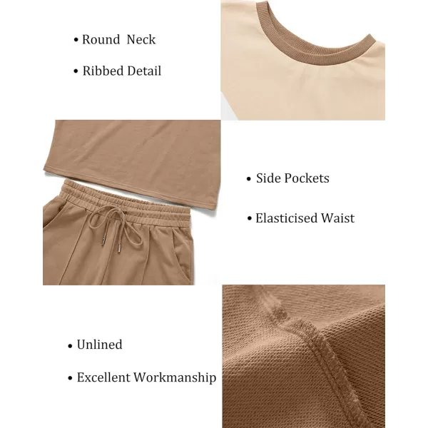ZESICA Womens Long Sleeve Crop Top and Pants Pajama Sets 2 Piece Jogger Long Sleepwear Loungewear Pjs SetsContrastkhaki