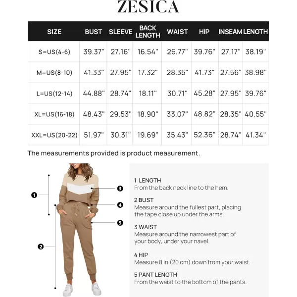 ZESICA Womens Long Sleeve Crop Top and Pants Pajama Sets 2 Piece Jogger Long Sleepwear Loungewear Pjs SetsContrastkhaki