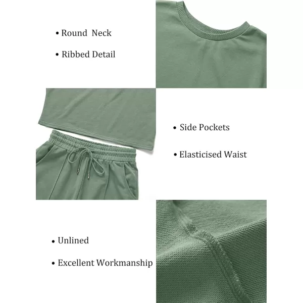ZESICA Womens Long Sleeve Crop Top and Pants Pajama Sets 2 Piece Jogger Long Sleepwear Loungewear Pjs SetsGreen