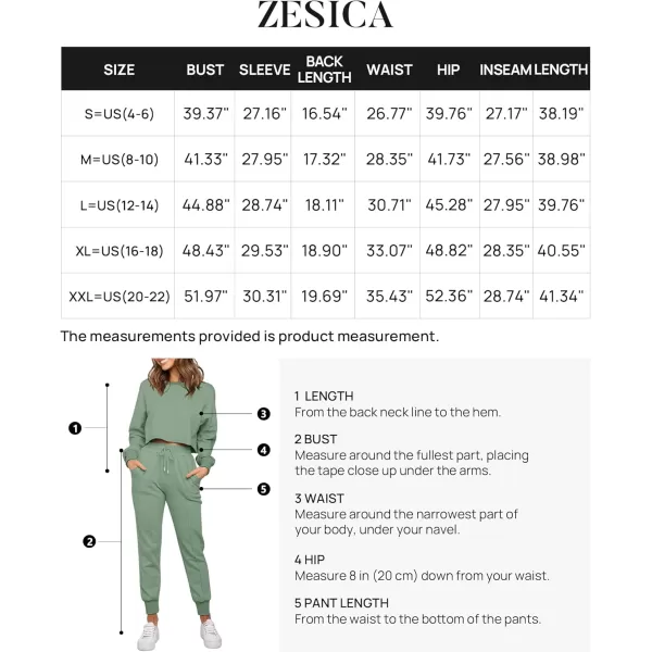 ZESICA Womens Long Sleeve Crop Top and Pants Pajama Sets 2 Piece Jogger Long Sleepwear Loungewear Pjs SetsGreen