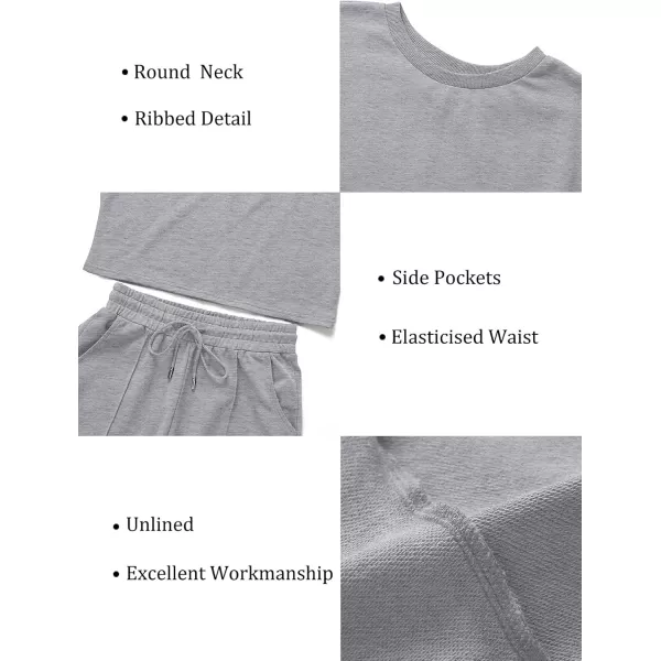 ZESICA Womens Long Sleeve Crop Top and Pants Pajama Sets 2 Piece Jogger Long Sleepwear Loungewear Pjs SetsGrey