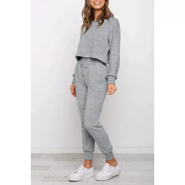 ZESICA Womens Long Sleeve Crop Top and Pants Pajama Sets 2 Piece Jogger Long Sleepwear Loungewear Pjs SetsGrey