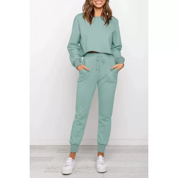ZESICA Womens Long Sleeve Crop Top and Pants Pajama Sets 2 Piece Jogger Long Sleepwear Loungewear Pjs SetsGreygreen