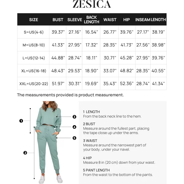 ZESICA Womens Long Sleeve Crop Top and Pants Pajama Sets 2 Piece Jogger Long Sleepwear Loungewear Pjs SetsGreygreen
