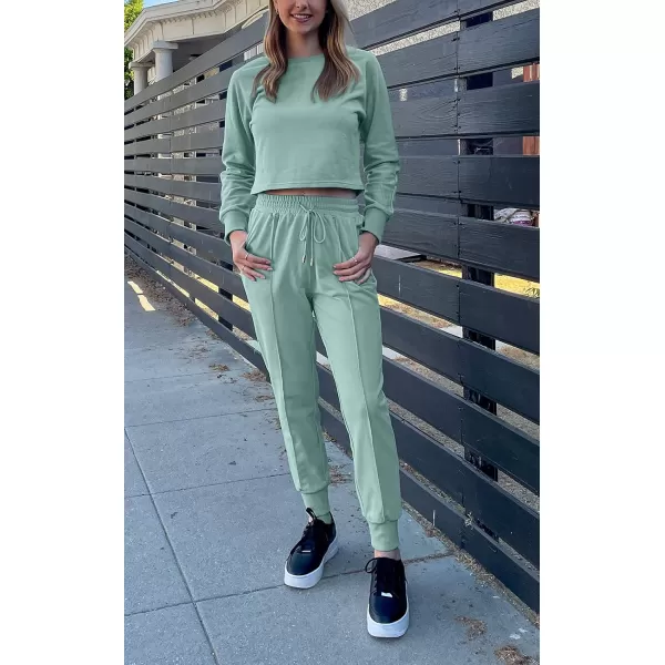 ZESICA Womens Long Sleeve Crop Top and Pants Pajama Sets 2 Piece Jogger Long Sleepwear Loungewear Pjs SetsGreygreen