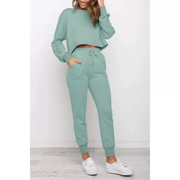 ZESICA Womens Long Sleeve Crop Top and Pants Pajama Sets 2 Piece Jogger Long Sleepwear Loungewear Pjs SetsGreygreen
