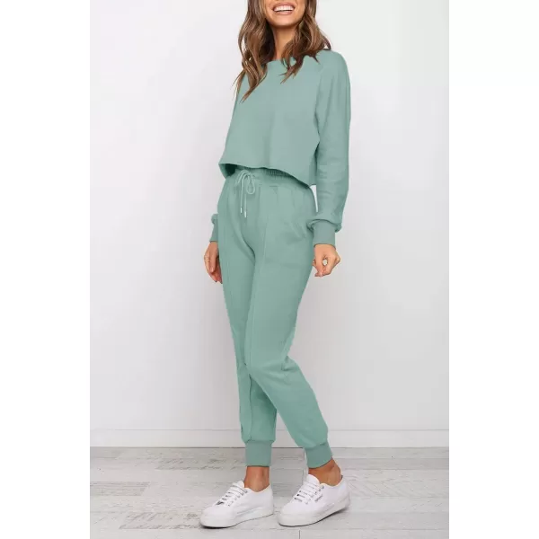 ZESICA Womens Long Sleeve Crop Top and Pants Pajama Sets 2 Piece Jogger Long Sleepwear Loungewear Pjs SetsGreygreen