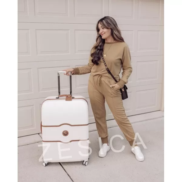 ZESICA Womens Long Sleeve Crop Top and Pants Pajama Sets 2 Piece Jogger Long Sleepwear Loungewear Pjs SetsKhaki