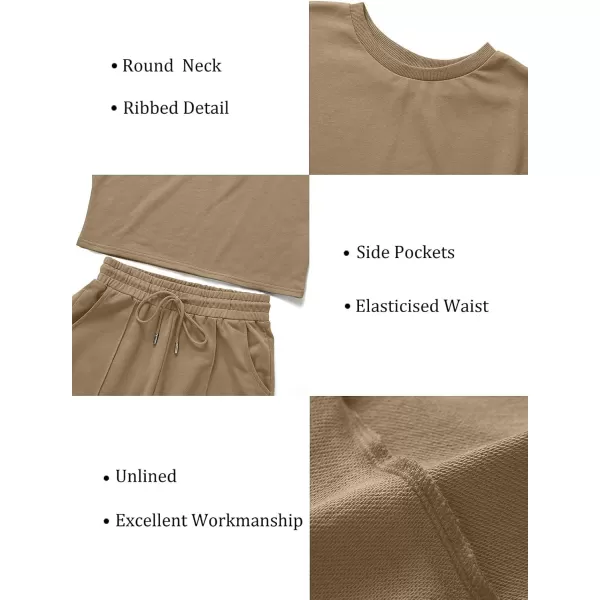 ZESICA Womens Long Sleeve Crop Top and Pants Pajama Sets 2 Piece Jogger Long Sleepwear Loungewear Pjs SetsKhaki