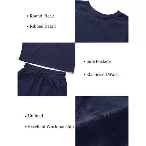 ZESICA Womens Long Sleeve Crop Top and Pants Pajama Sets 2 Piece Jogger Long Sleepwear Loungewear Pjs SetsNavy