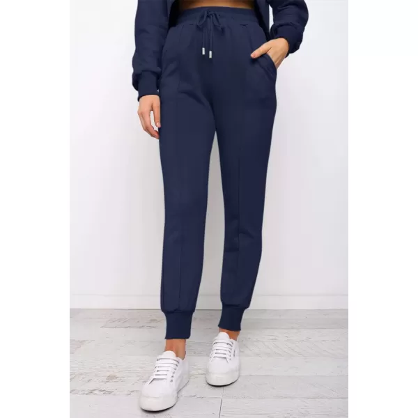 ZESICA Womens Long Sleeve Crop Top and Pants Pajama Sets 2 Piece Jogger Long Sleepwear Loungewear Pjs SetsNavy
