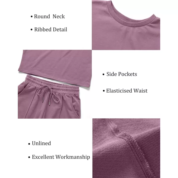ZESICA Womens Long Sleeve Crop Top and Pants Pajama Sets 2 Piece Jogger Long Sleepwear Loungewear Pjs SetsPurple